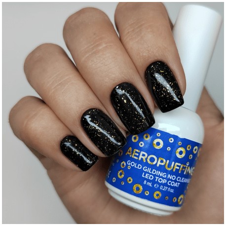 Aeropuffing, верхнее покрытие с золотой поталью Gold Gilding No Cleanse LED Top Coat, 8 мл.